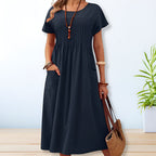Robe À Manches Courtes & À Col Rond