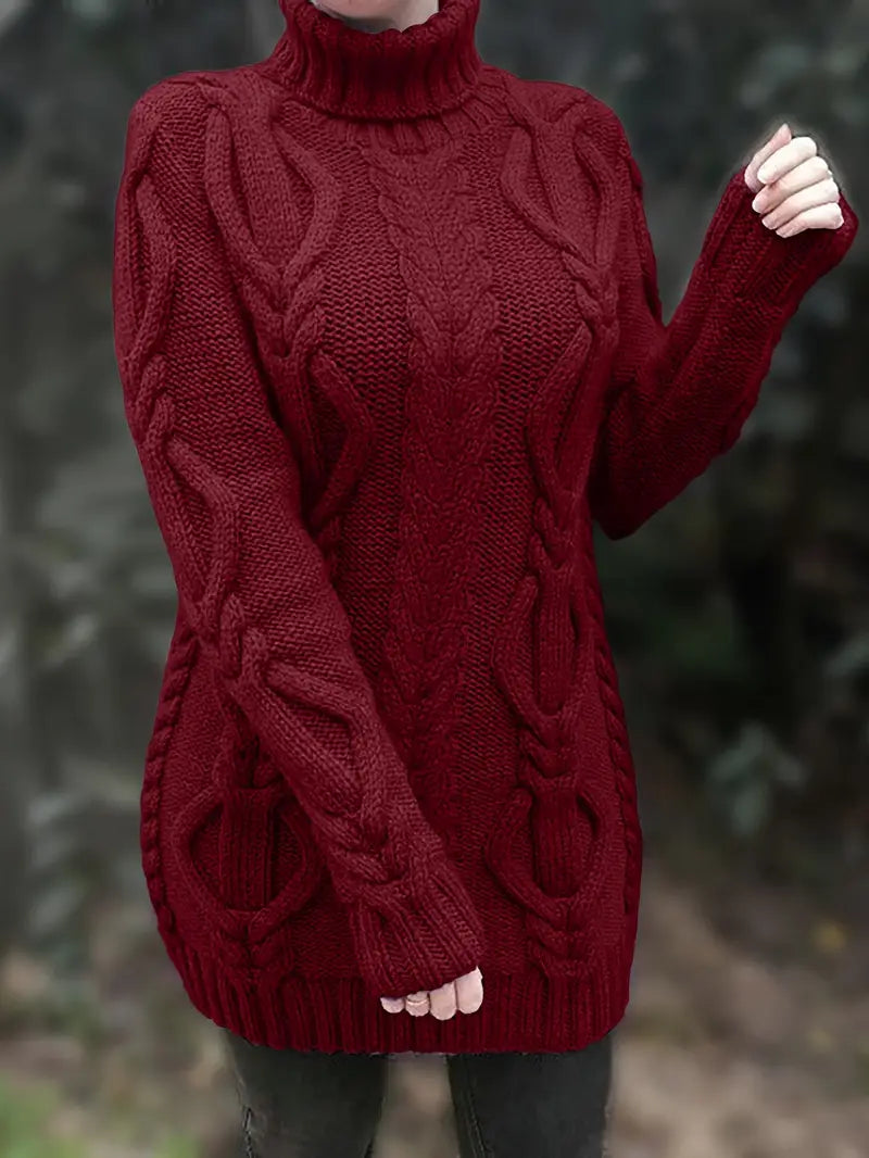 Pull-Robe À Col Roulé En Maille Torsadée Épaisse