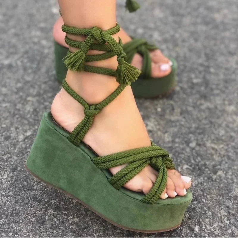 Sandales Fanny Avec Semelle Compensée À Lacets