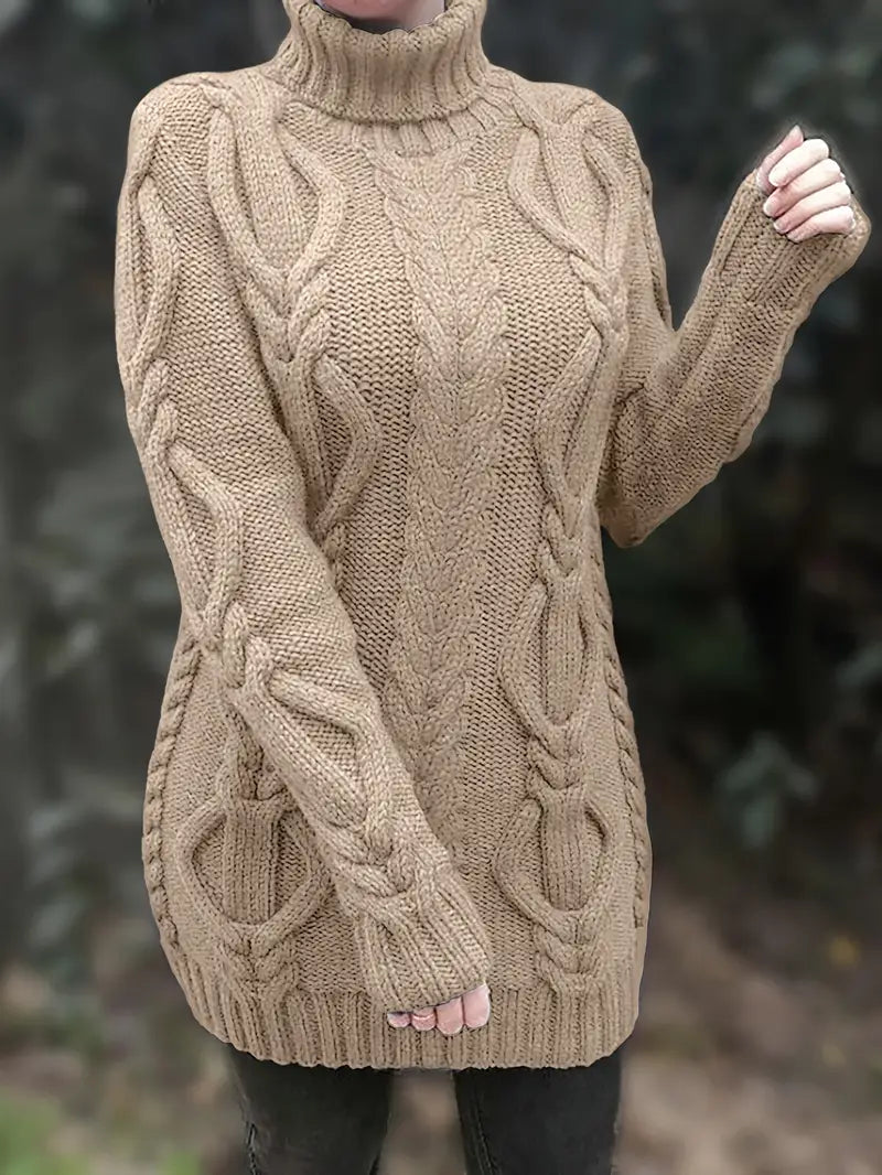 Pull-Robe À Col Roulé En Maille Torsadée Épaisse