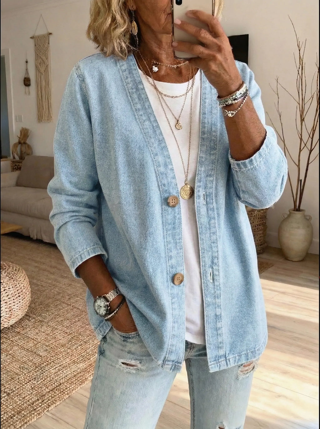 Veste Chemise En Denim À Boutons