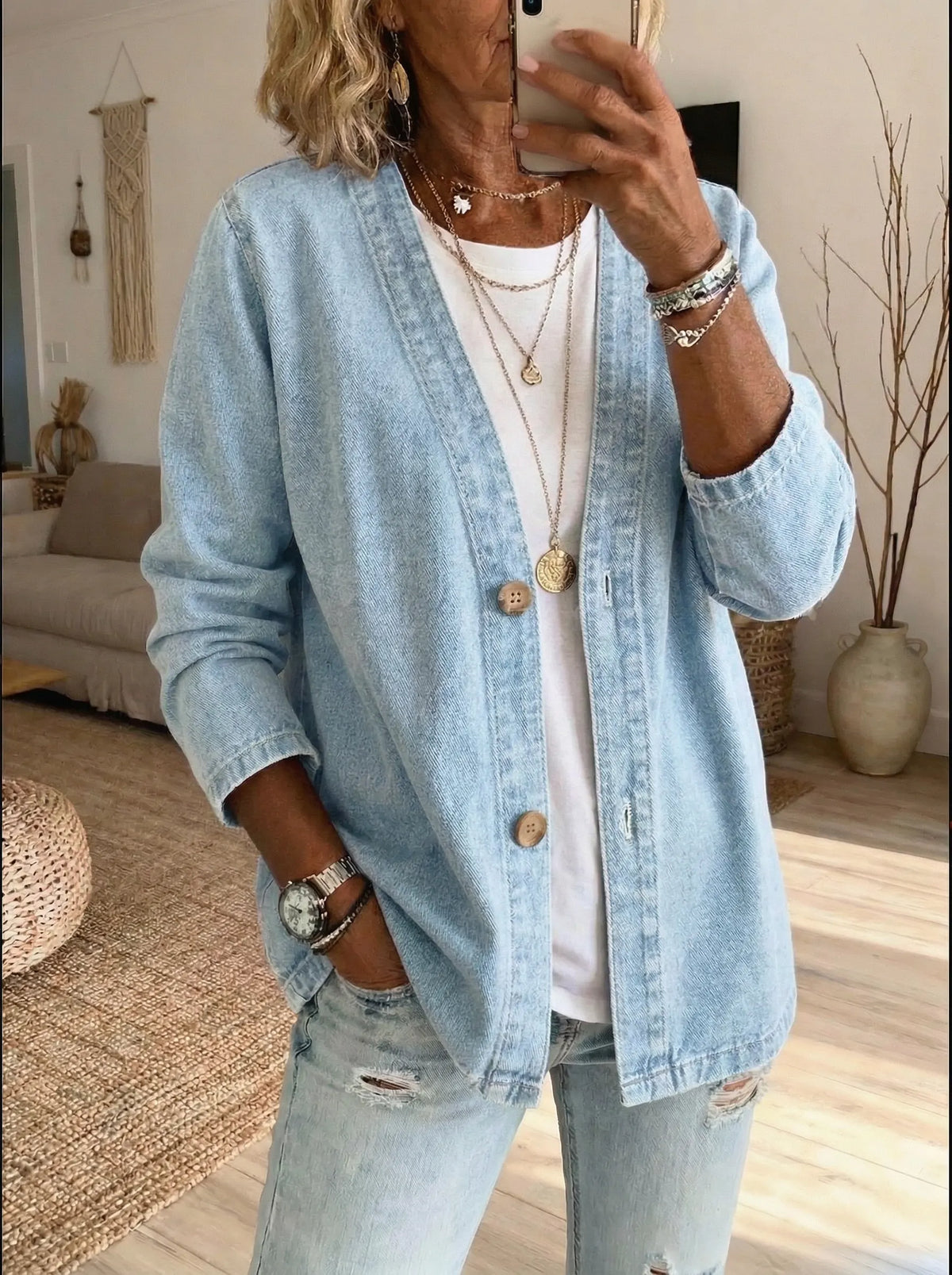 Veste Chemise En Denim À Boutons