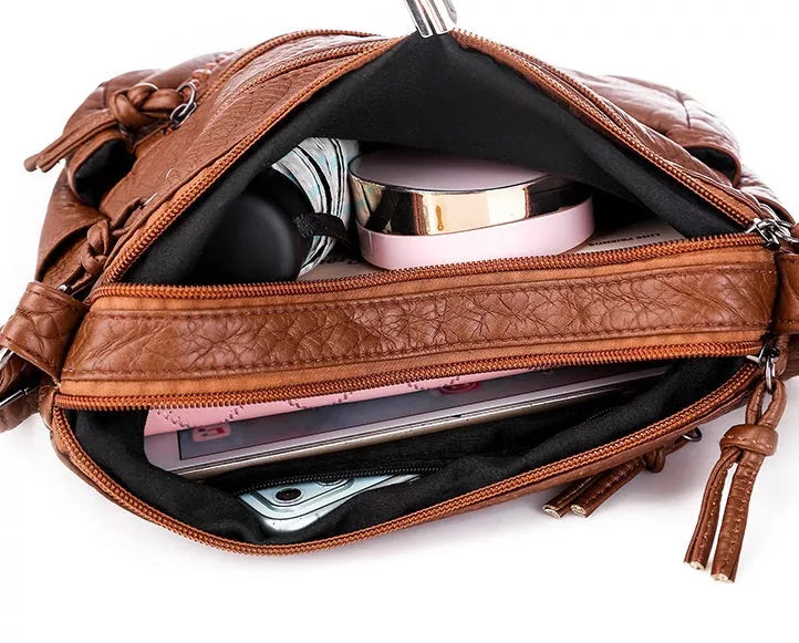 Sac à Bandoulière Multi-poches en Cuir