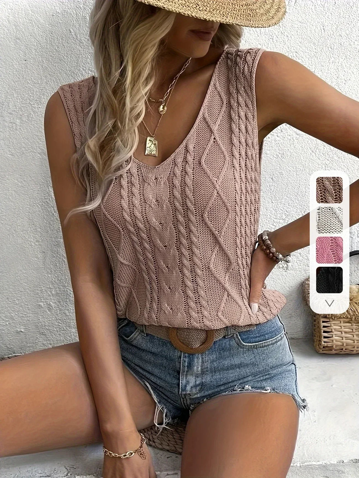 Top Sans Manches En Maille Avec Décolleté En V