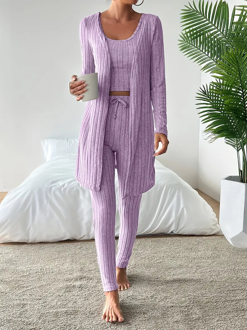 Ensemble 3 Pièces En Tricot Côtelé