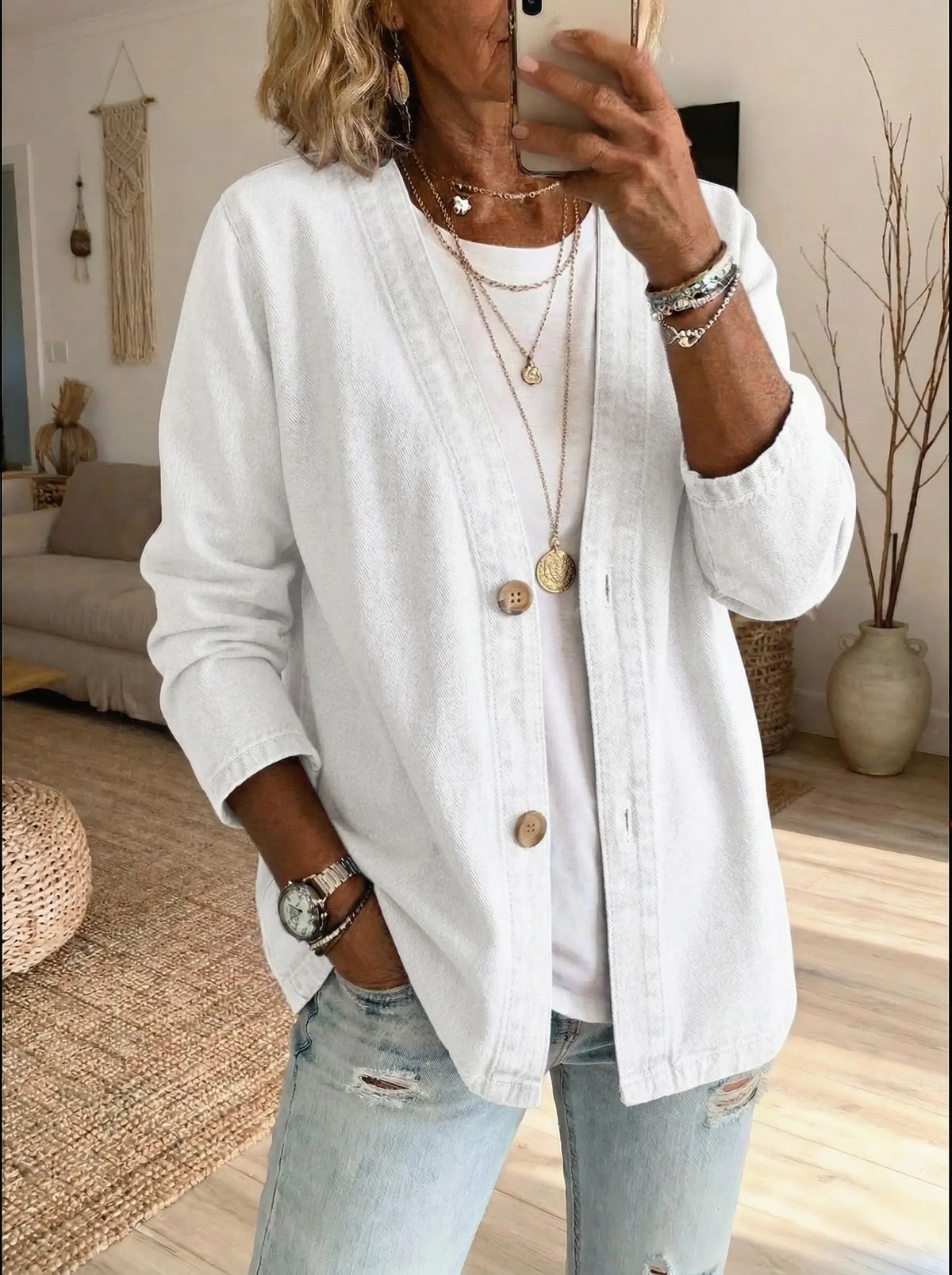 Veste Chemise En Denim À Boutons