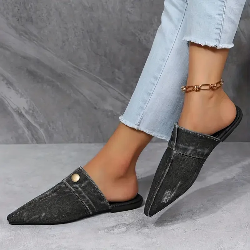 Sandales Chics Boutonnées En Denim