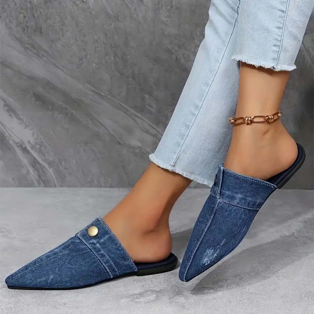 Sandales Chics Boutonnées En Denim