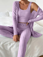 Ensemble 3 Pièces En Tricot Côtelé