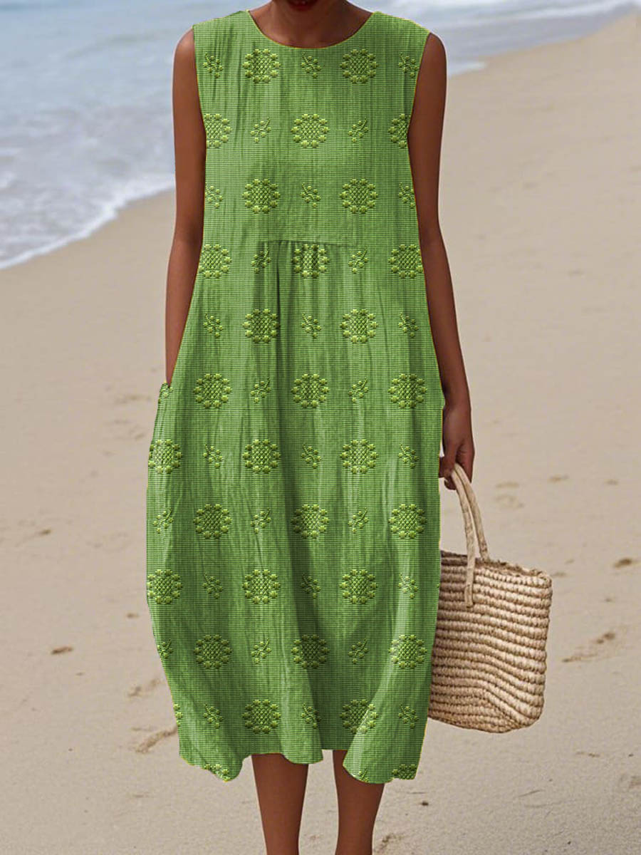 Robe D'été Sans Manches En Coton Avec Poches