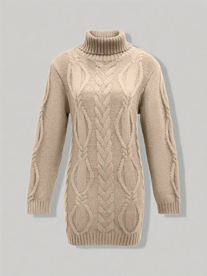 Pull-Robe À Col Roulé En Maille Torsadée Épaisse