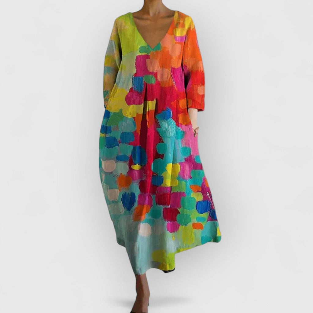 Robe Marta Décontractée Colorée À Col En V