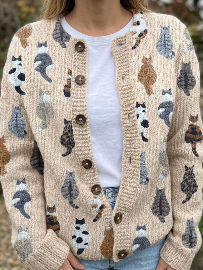 Cardigan Miu En Maille À Motif Félin