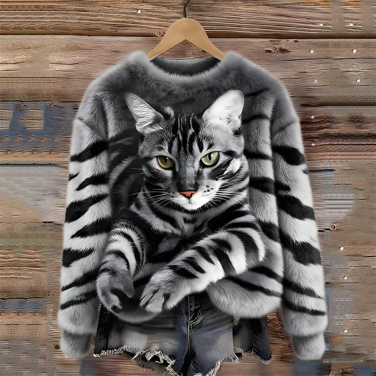 Pull Chaud Avec Imprimé Chat