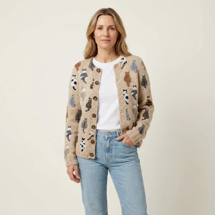 Cardigan Miu En Maille À Motif Félin
