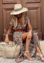 Robe Longue Bohème À Taille Plissée