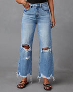 Pantalon Jean Délavé À Jambe Large
