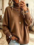 Pull À Col Roulé Oversize En Maille Côtelée