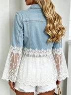 Veste En Denim À Revers & Dentelle