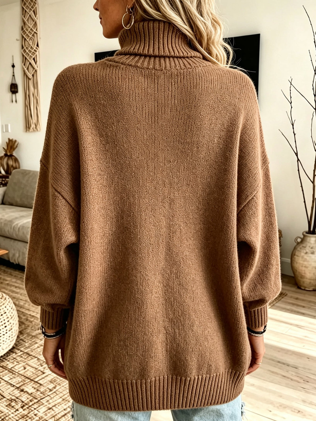 Pull À Col Roulé Oversize En Maille Côtelée