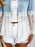 Veste En Denim À Revers & Dentelle