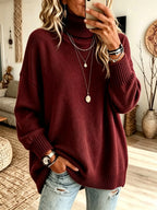 Pull À Col Roulé Oversize En Maille Côtelée