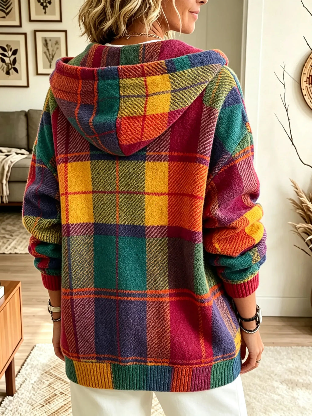 Veste À Capuche Colorée À Carreaux Avec Fermeture Éclair