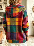Veste À Capuche Colorée À Carreaux Avec Fermeture Éclair