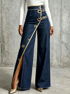 Pantalon Jean Orné En Liseré Doré