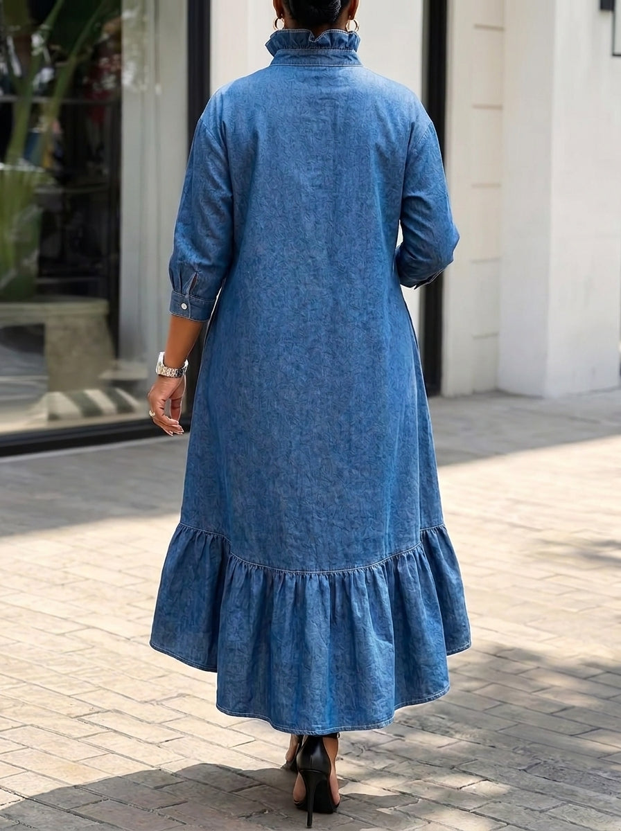 Robe Gio En Jean Avec Col À Volants
