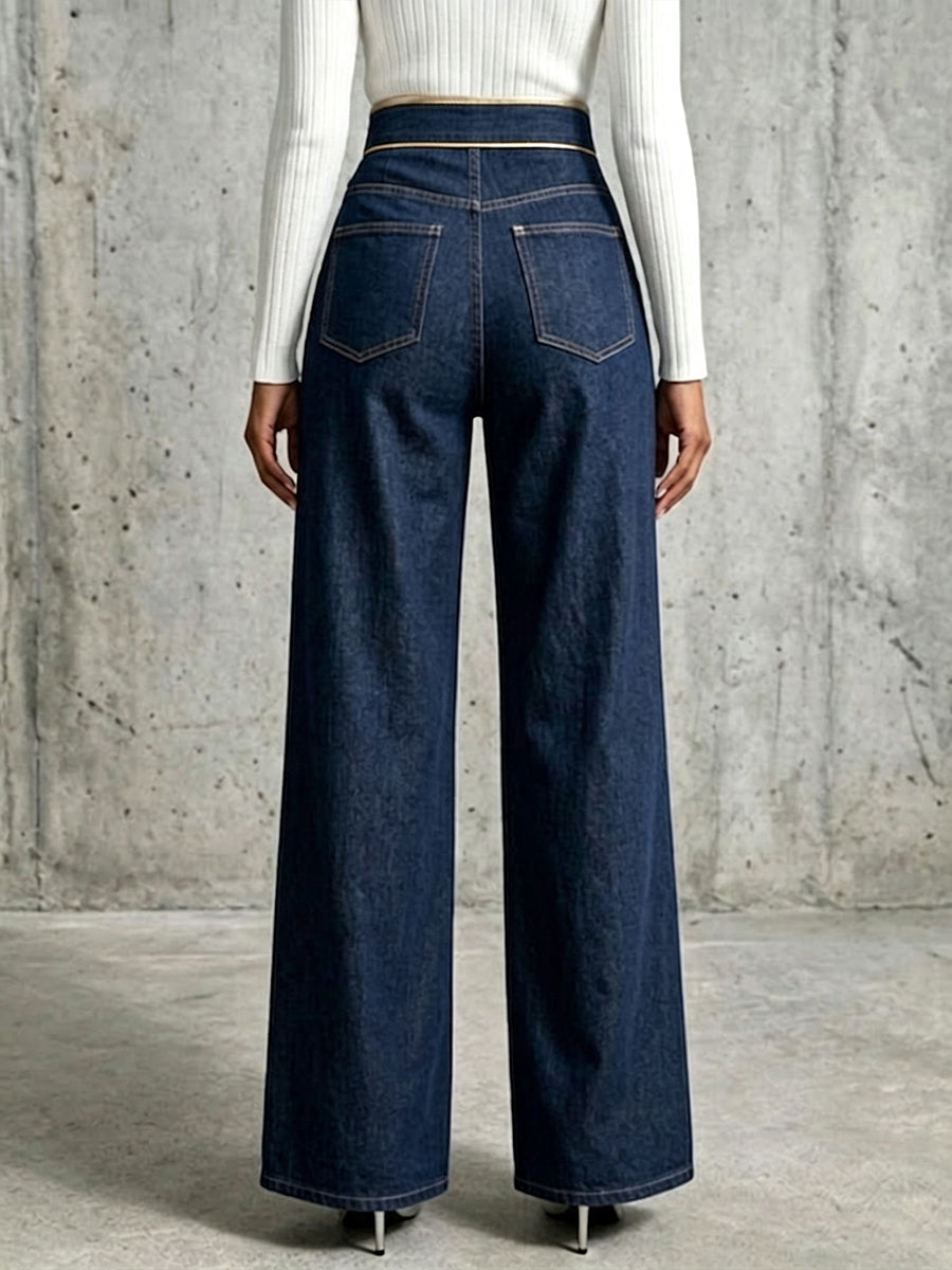 Pantalon Jean Orné En Liseré Doré