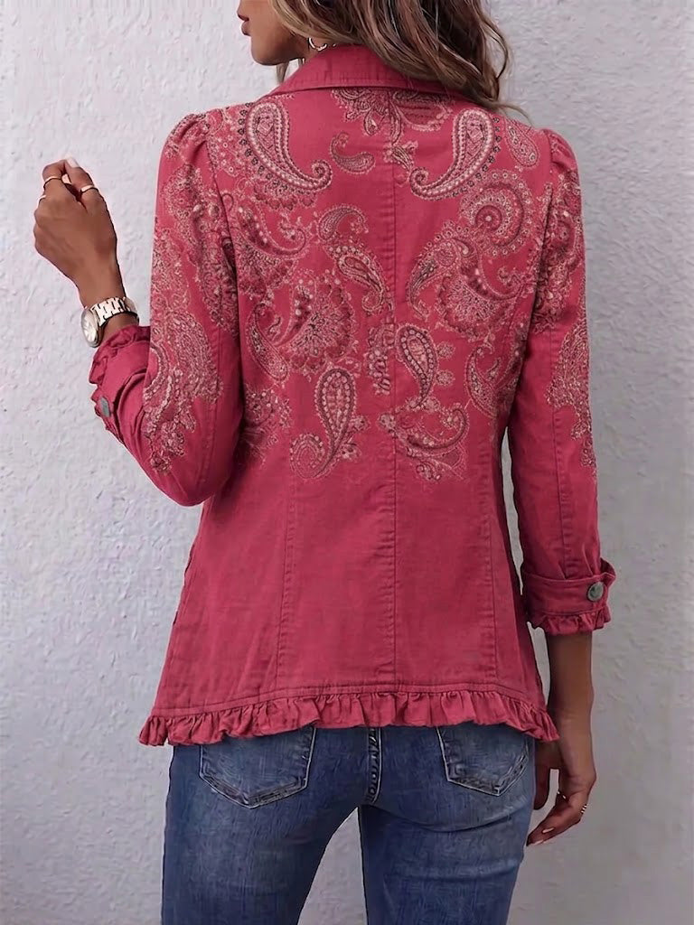 Giselle – Veste en cachemire rose à volants