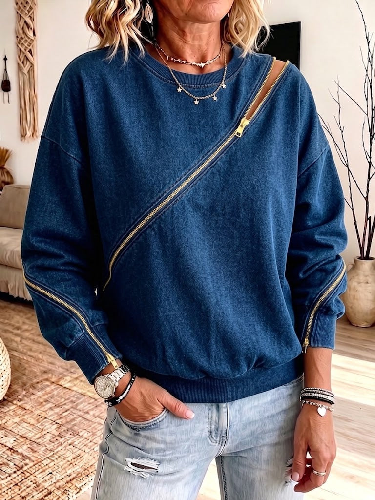 Pull Vanda En Denim Avec Fermeture Éclair Diagonale