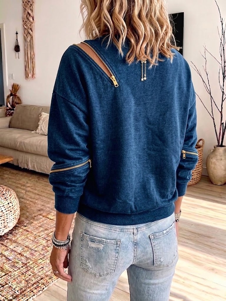Pull Vanda En Denim Avec Fermeture Éclair Diagonale