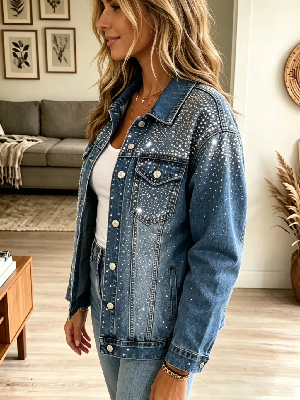 Veste En Jean Ornée De Strass
