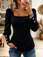 Pull À Manches Bouffantes En Maille Côtelée