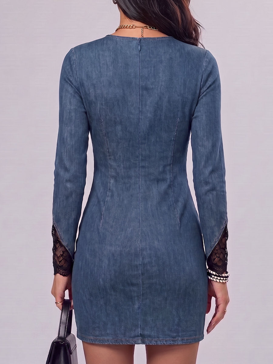 Robe Florine En Denim Avec Bordures En Dentelle