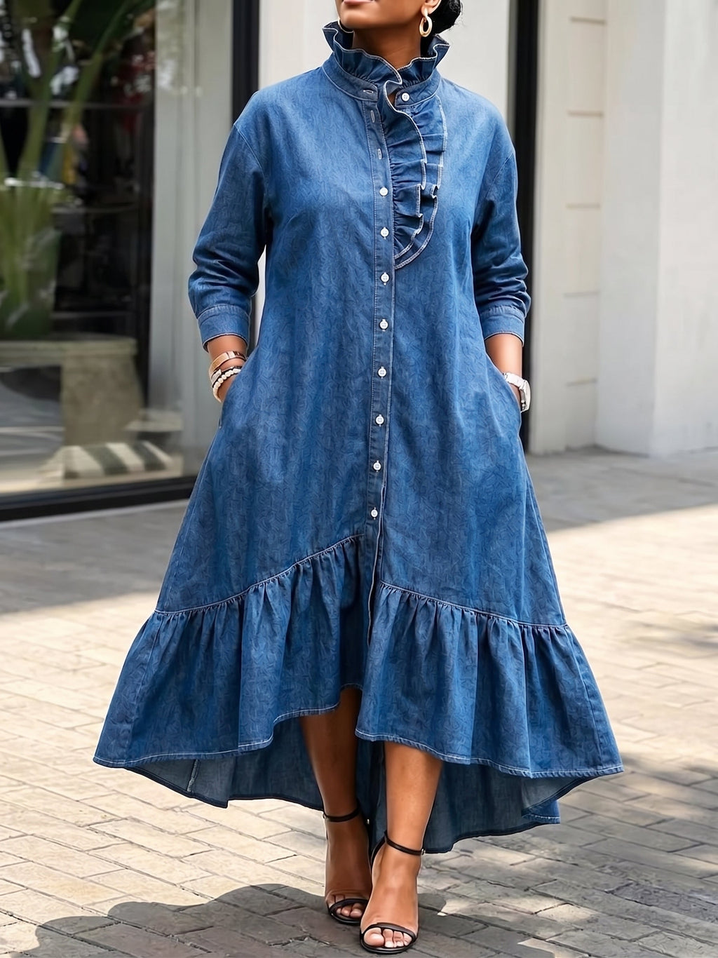 Robe Gio En Jean Avec Col À Volants