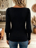 Pull À Manches Bouffantes En Maille Côtelée